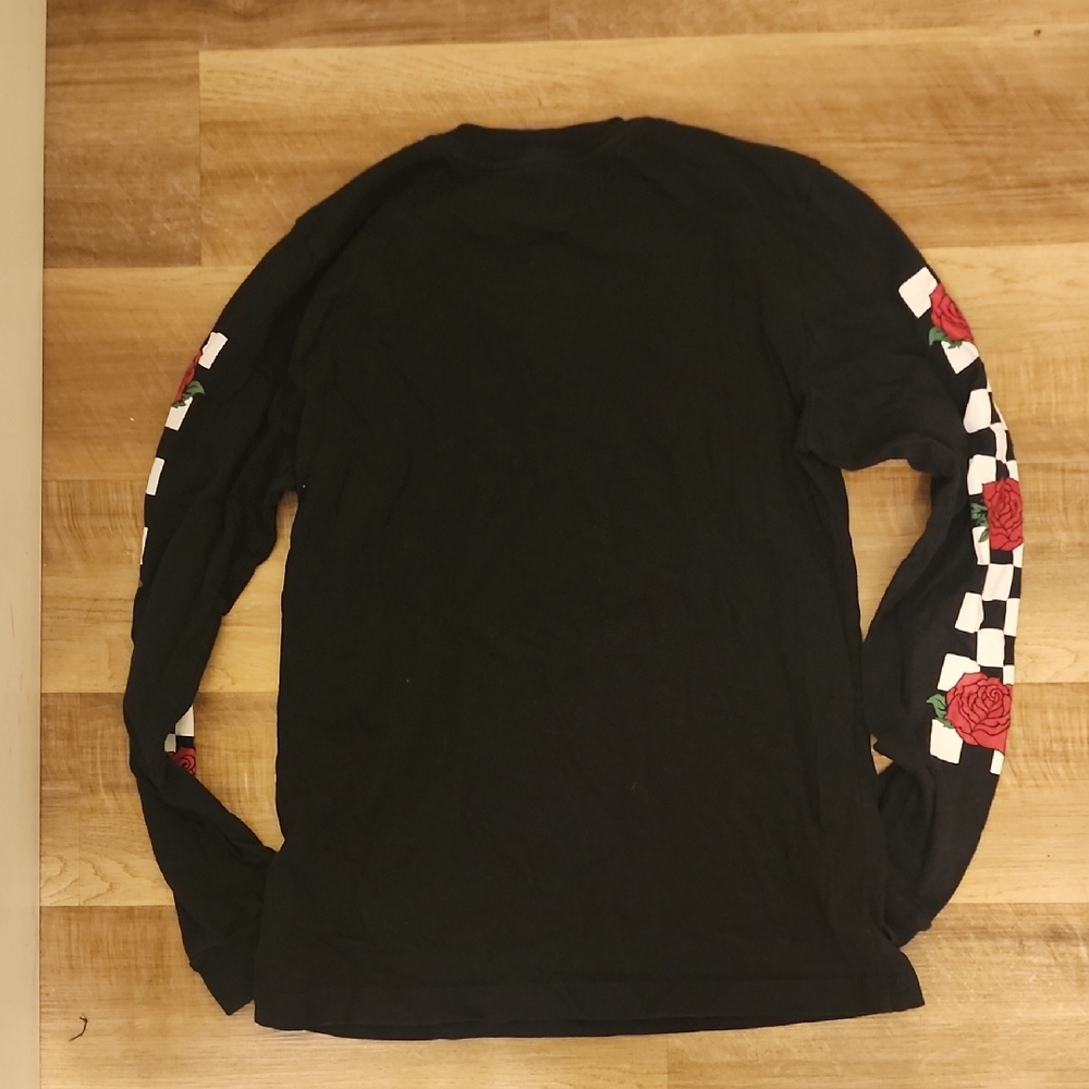 Vans Rose Checkerboard Black Long Sleeve Graphic Tee Unisex Streetwear - Picture 6 of 6